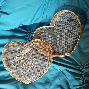 Metallic Gold Glittery Heart Metal Box